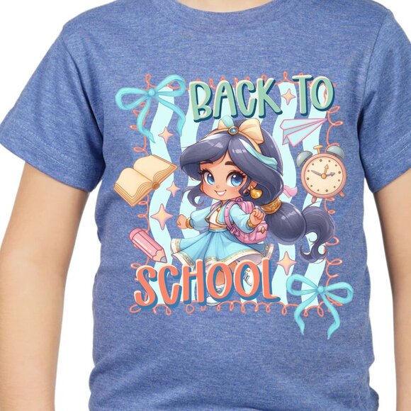 Princess Jasmine Chibi Back to shool graphic T-shirt for kids - Picture 2 of 5